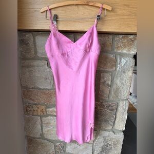 August Silk Pink Chemise Y2K 100% Silk flower lace trim